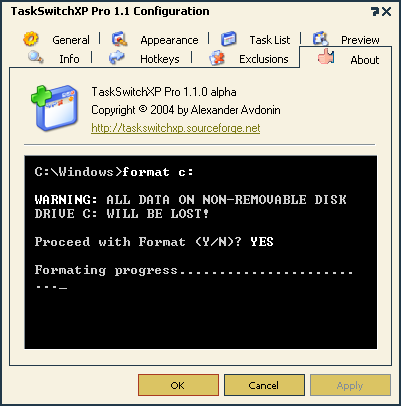 TaskSwitchXP screenshot showing the easter egg